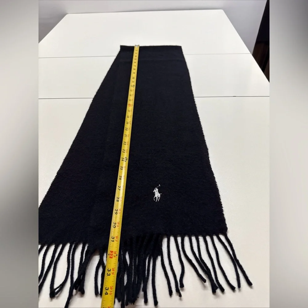 VTG Ralph Lauren Men’s Black 100% Lambswool Neck Scarf‎ Wool Made Italy Preppy